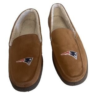 New England Patriots Men's Size Large Brown Furry Moccasin Slippers EB2-SR2-C